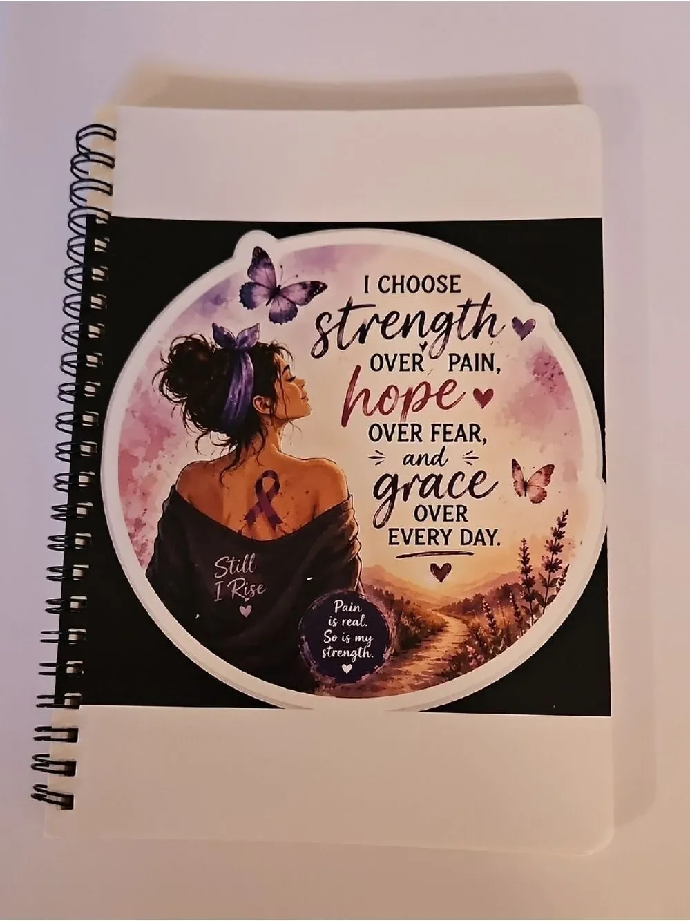 Chronic Illness Warrior Spiral Journal Purple Ribbon Pain Awareness Notebook 8x6